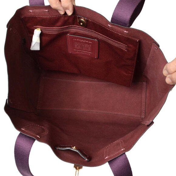 AUTHENTIC COACH PEBBLE LEATHER DERBY METALLIC BURGUNDY/PURPLE TOTE F39675 - Picture 3 of 15